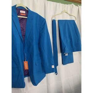 Opposuits Mens Three Piece Blue Steel Suit Size 50 Prom Dance Party